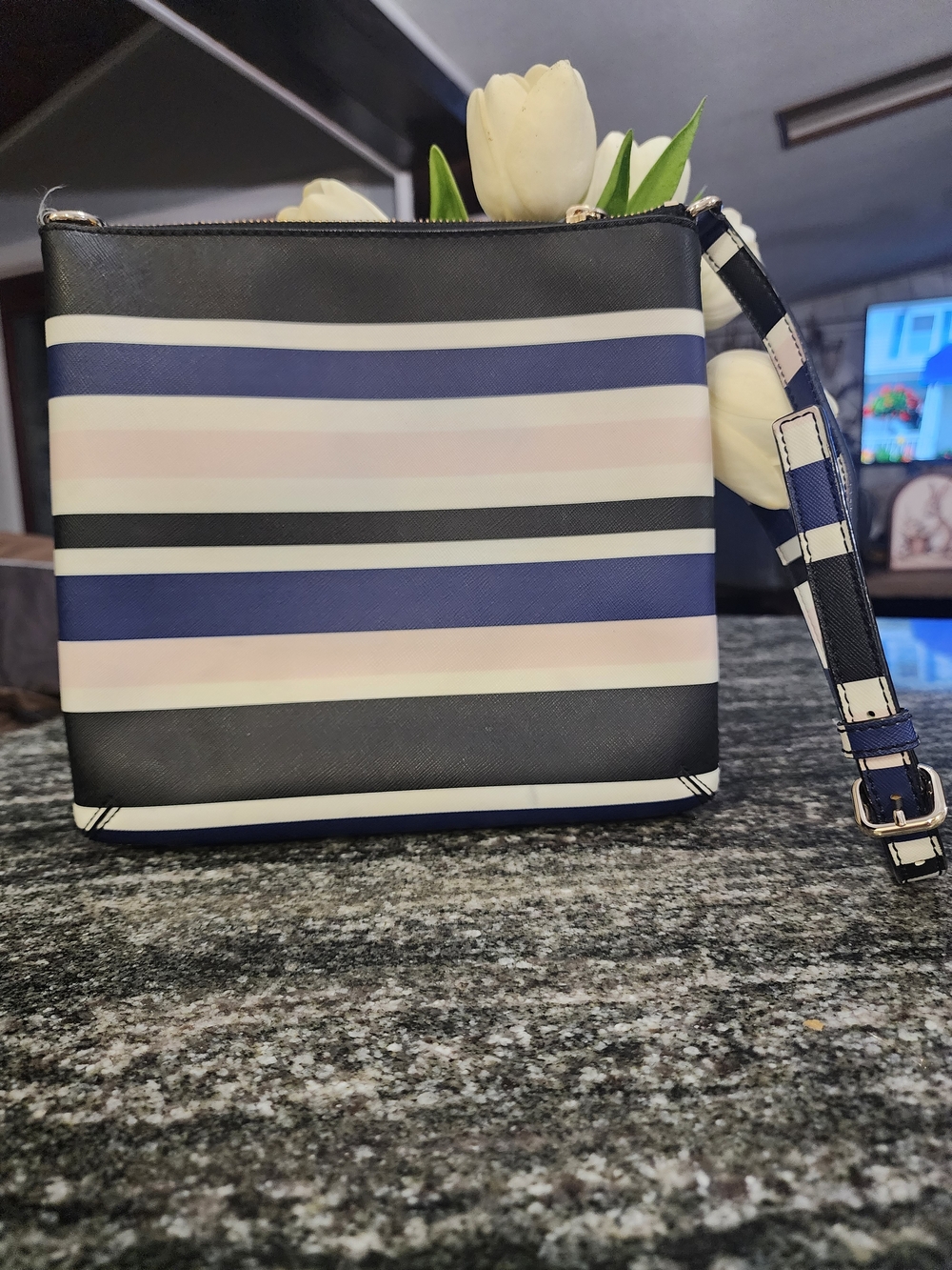 kate spade Laurel Way Striped Crossbody in Navy, Black & Pale Pink-9.5×9×1.5 - Picture 2 of 6